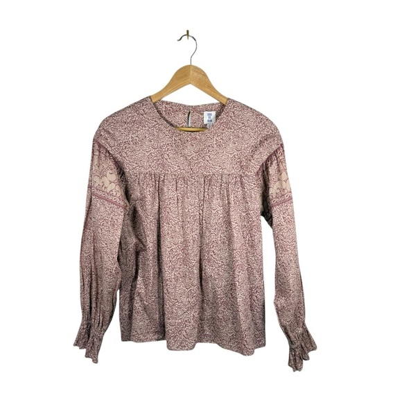 Anna Sui x Uniqlo Peasant Boho Printed Bishop Sleeve Blouse Mauve Size XS - Picture 8 of 11